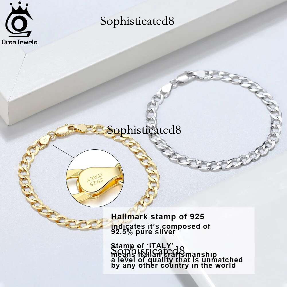 ORSA JEWELS Sterg Sier 3mm/5mm Dia-Cut Cuban for Women Men Fashion k Chain Bracelet Jewelry SB123