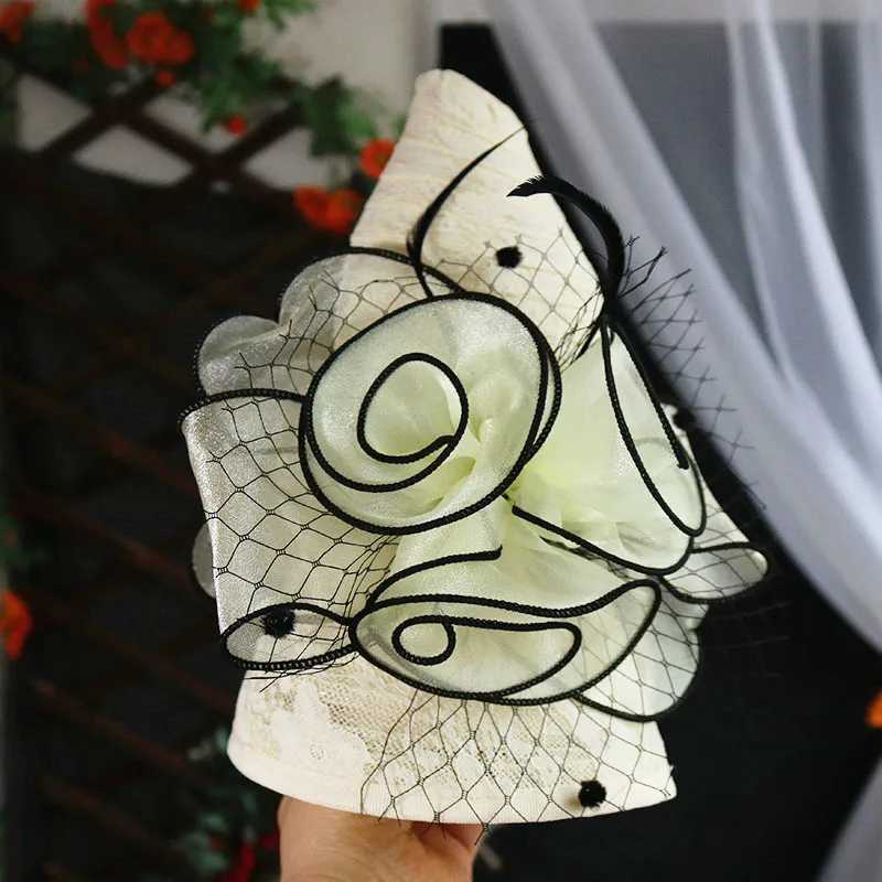 2024 New Elegant Breathable Lace Flower Church Hat Womens Folding Wedding Party Hat Summer Beach Protection Sun CXJ250304