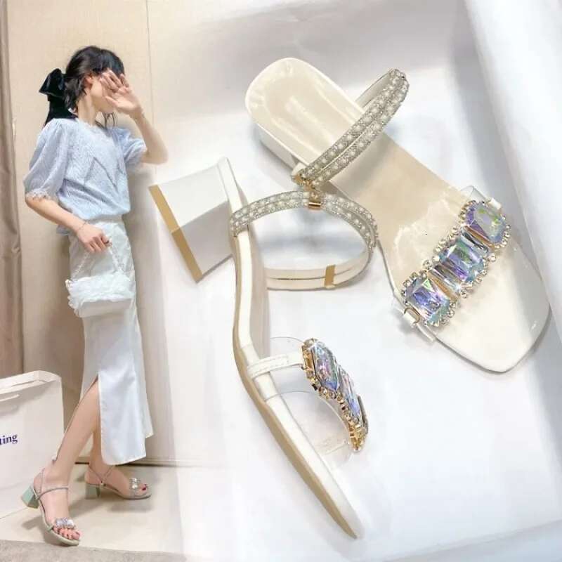 Rhie Sandals Fashion for Women Summer 2025 Square Heels Open Toe Slippers Woman Transparent PVC Jelly Sandal Mujer