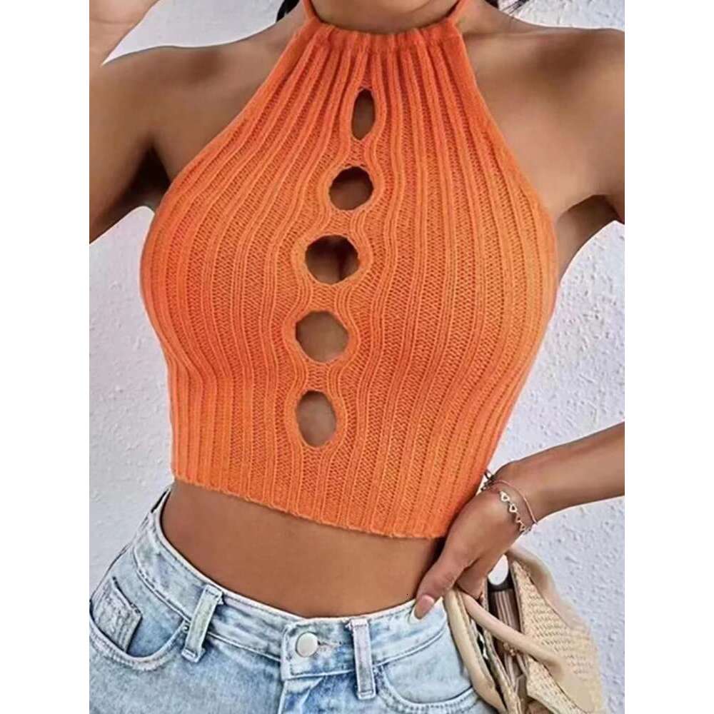 Hollow Out HELIAR Knitted Cross Halter Y2k Camisole Women Spring Summer Solid Tank Sleeveless Sexy Crop Tops 2025