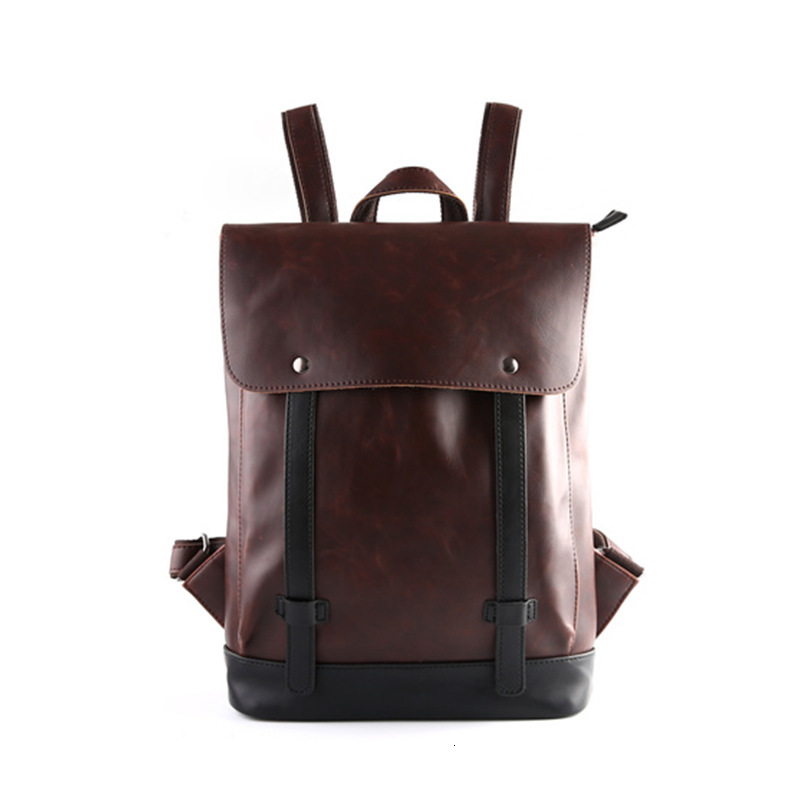 Designer Designer Men's Korean Version Trendy College Style Middle School Student Casual Crazy Horse Leather Backpack
