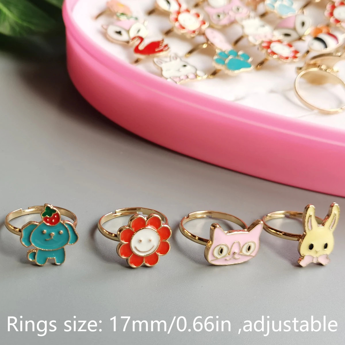 36pcs card Lovely Childrens Cartoon Rings for girls Candy Flower Shape Ring Set Jewellery Rings Kid Baby Toys Gift 250304