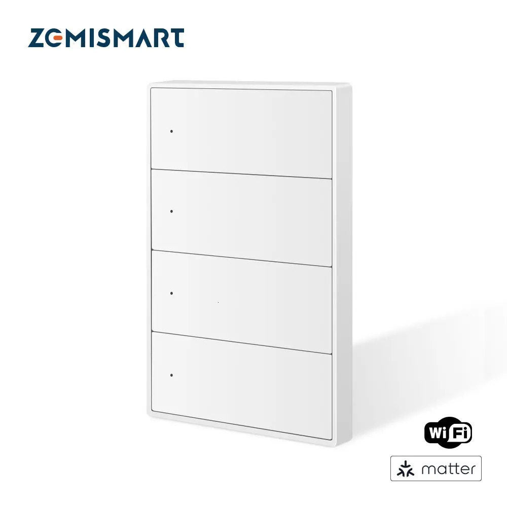 Zemismart Matter WiFi 1 2 3 4 6 Gangs Smart Wall Light Switch Neutral Required with Big Button SmartThings App Homekit Control 250303