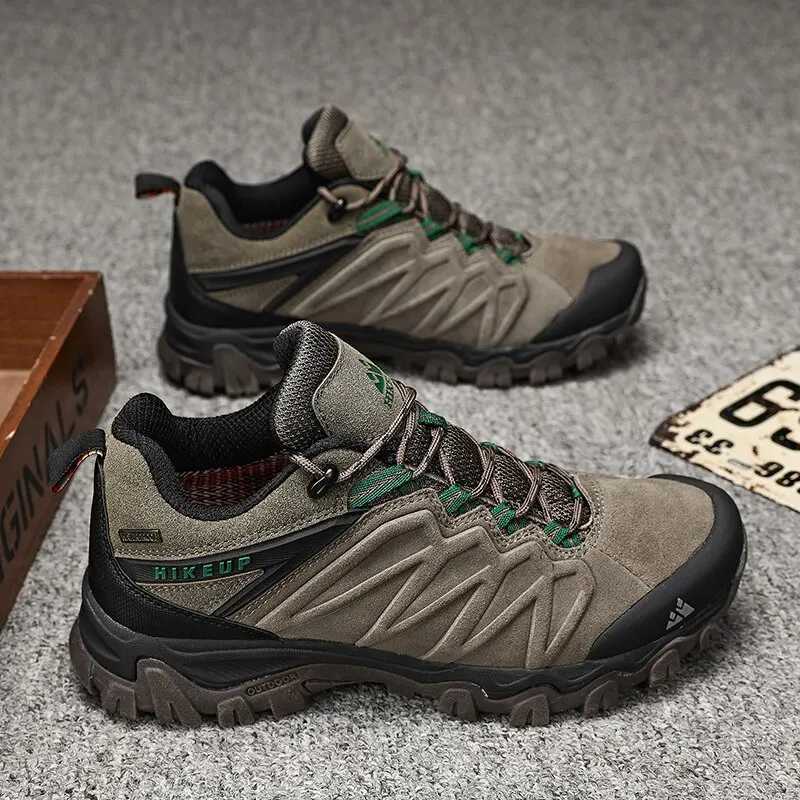 HIKEUP High Quality Leather Hiking Shoes Durable Outdoor Sport Men Trekking Leather Shoes Lace-Up Climbing Hunting Sneakers Z250304