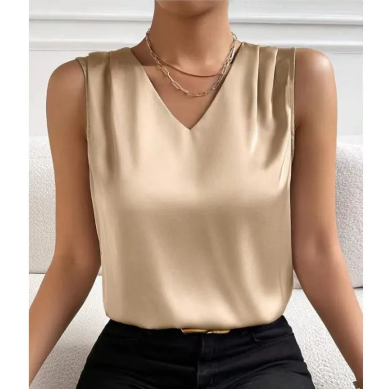 2025 Womens Summer Elegant Tunic Shirts Top Blouses Girls White Vintage Office Satin Silk Basic Chiffon Tops Female 250226