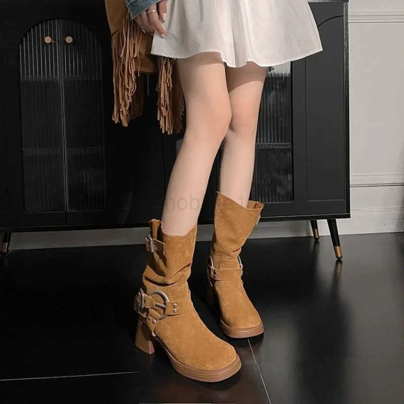 Mid H Boots New Calf Causal Wen Platform Winter Shoes Wens Boots Gladiator Goth Motorcycle Snow Bottines Boots Z250304