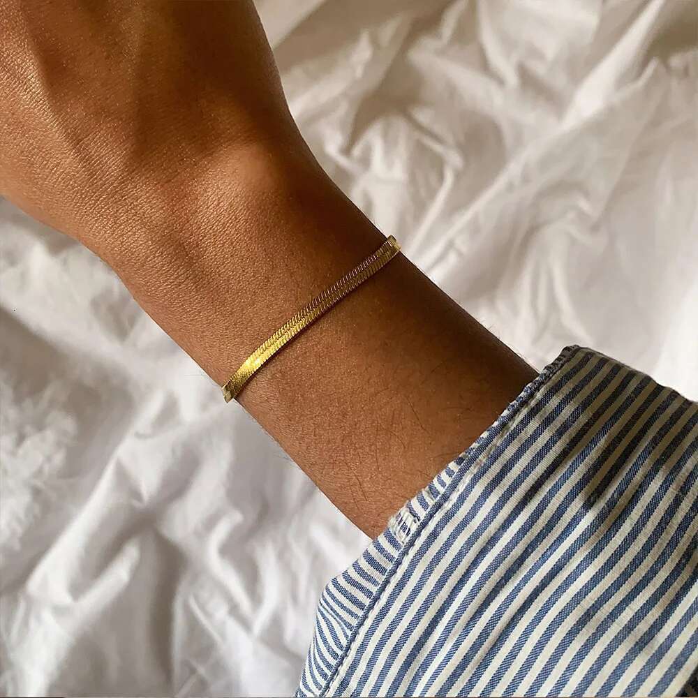 eManco Trend Classic Snake Gold Color Width 2/3/4/5MM Stainless Steel Chain Bracelet For Women Jewelry Gift