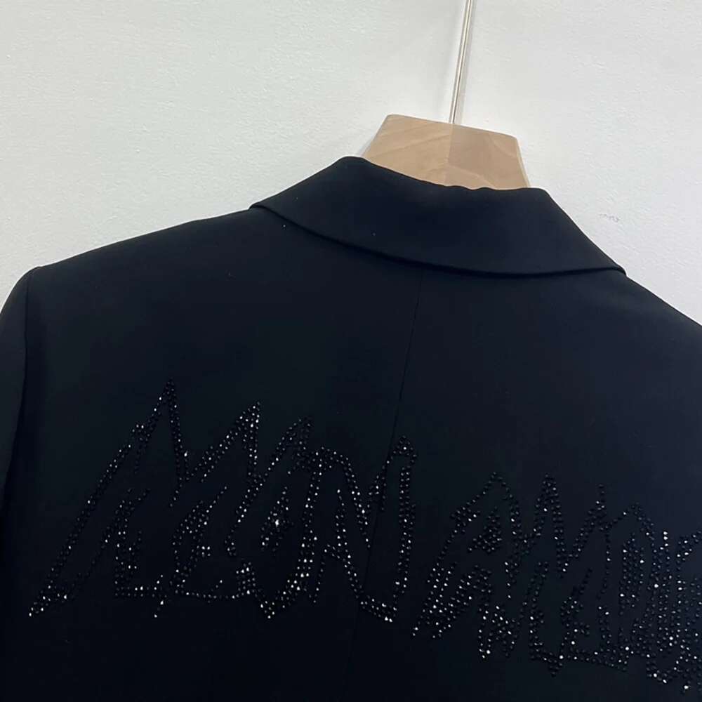 Letter Hot Drill Women Suit Autumn Winter Button Straight Femme Jacket Classic Casual Lady Top 2025