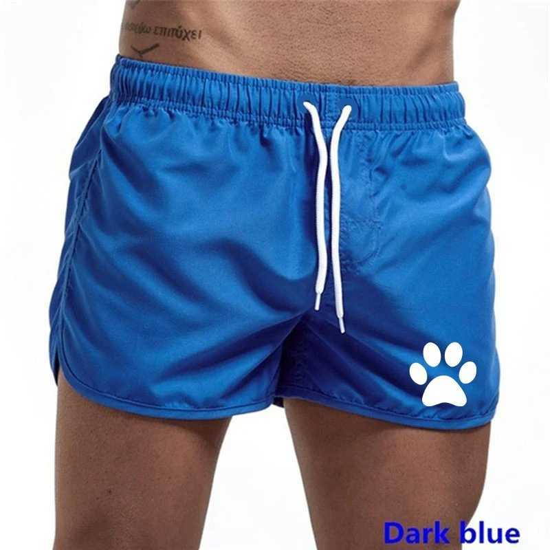 Summer New Mens Sports Leisure Breathable Fitness Drawstring Quick Dry Loose Mens Beach Pants Solid Color Shorts Dog Paw PrintT250304