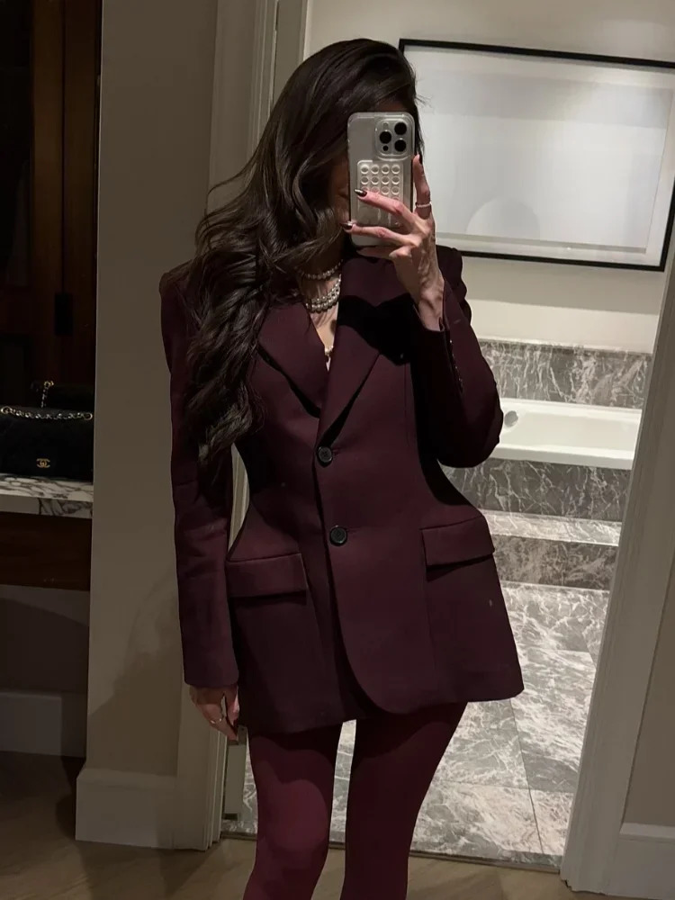 Elegant Solid Long Sleeve Slim Fit Pockets Womens Suit Jackets Fashion Single Breasted Blazer Lapel Coat 2025 Chic Lady Outwear 250303
