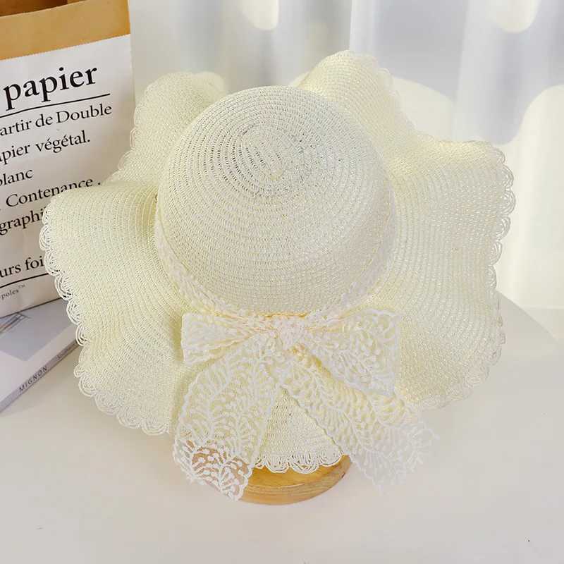 Korean version lace bow big brim str hat suitable for womens summer sun protection breathable beach C sweet sun hatXJ250304