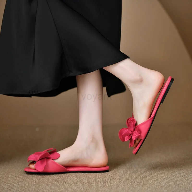 ZASummer Plus Size Wens Slippers 2024 Korean Style Fi Outer Slippers Elegant Flower Ladies Flat Slippers Chaussure Femme Z250304