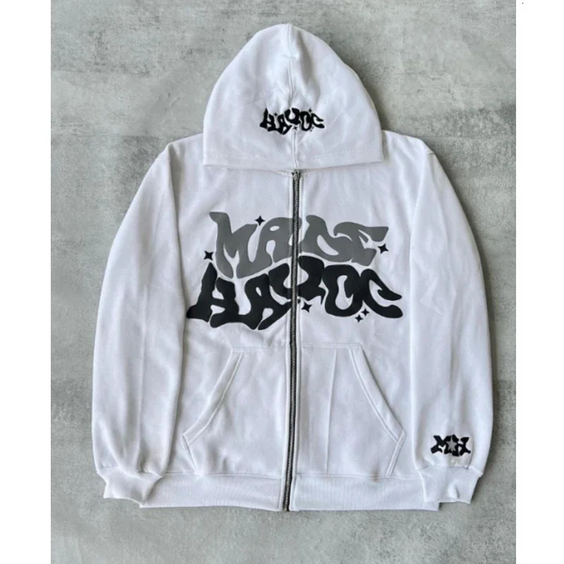 American Retro Star and Letter Printed Zipper Hoodies Women and Men Y2K Spring Autumn Section Lazy Fashion Cardigan Jacket 250304