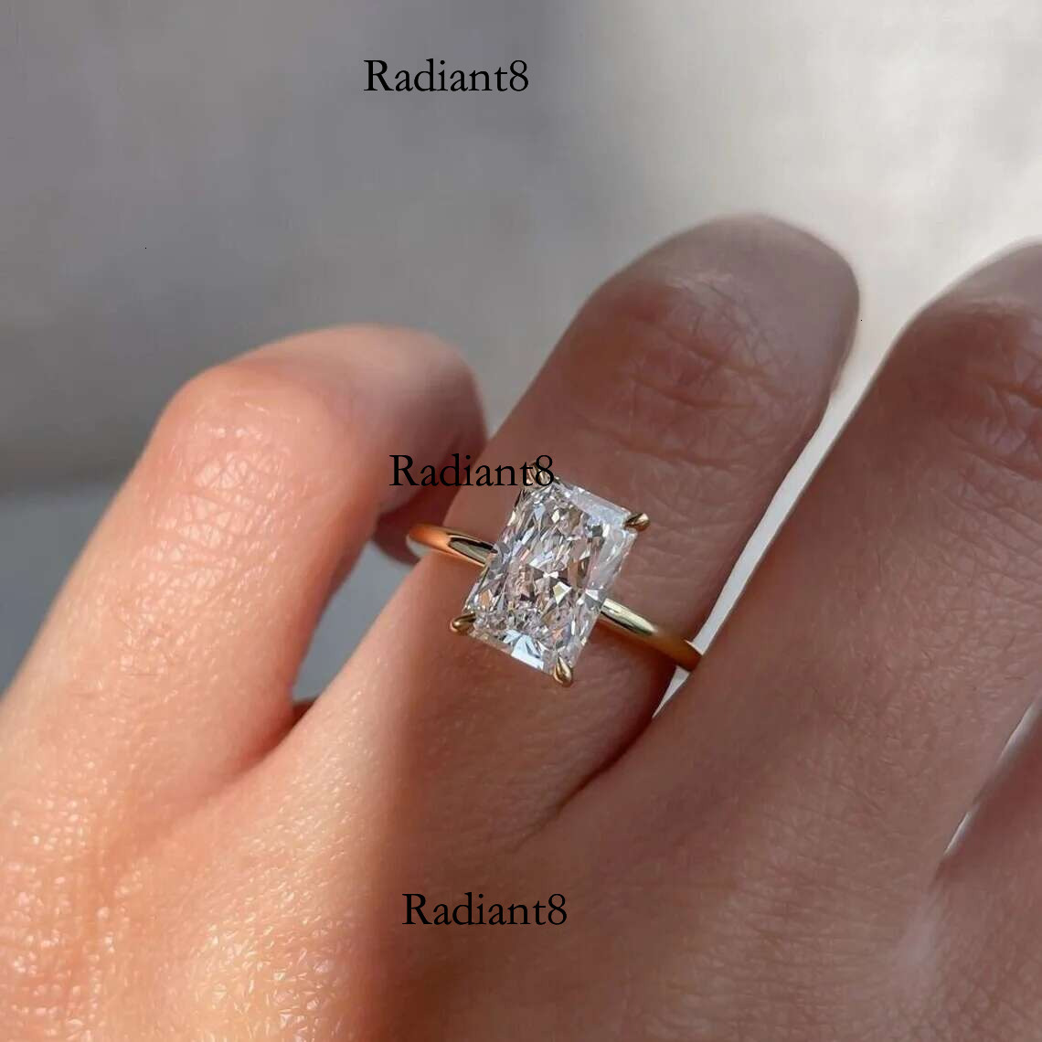Dainty Radiant Cut 1-3ct Moissanite Engagement Solitaire Ring Sterg Sier for Woman Girl Gold Plated Anniversary Gifts