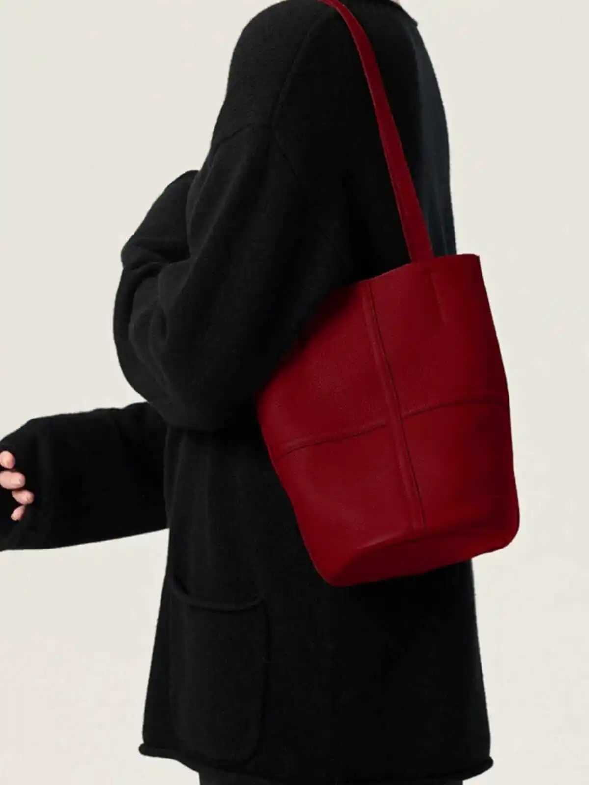 Red Shoulder Bag For Women 2024 Autumn New Suede Versatile Crossbody Purse Commuter Casual Large Capacity Bucket Bags Z250303