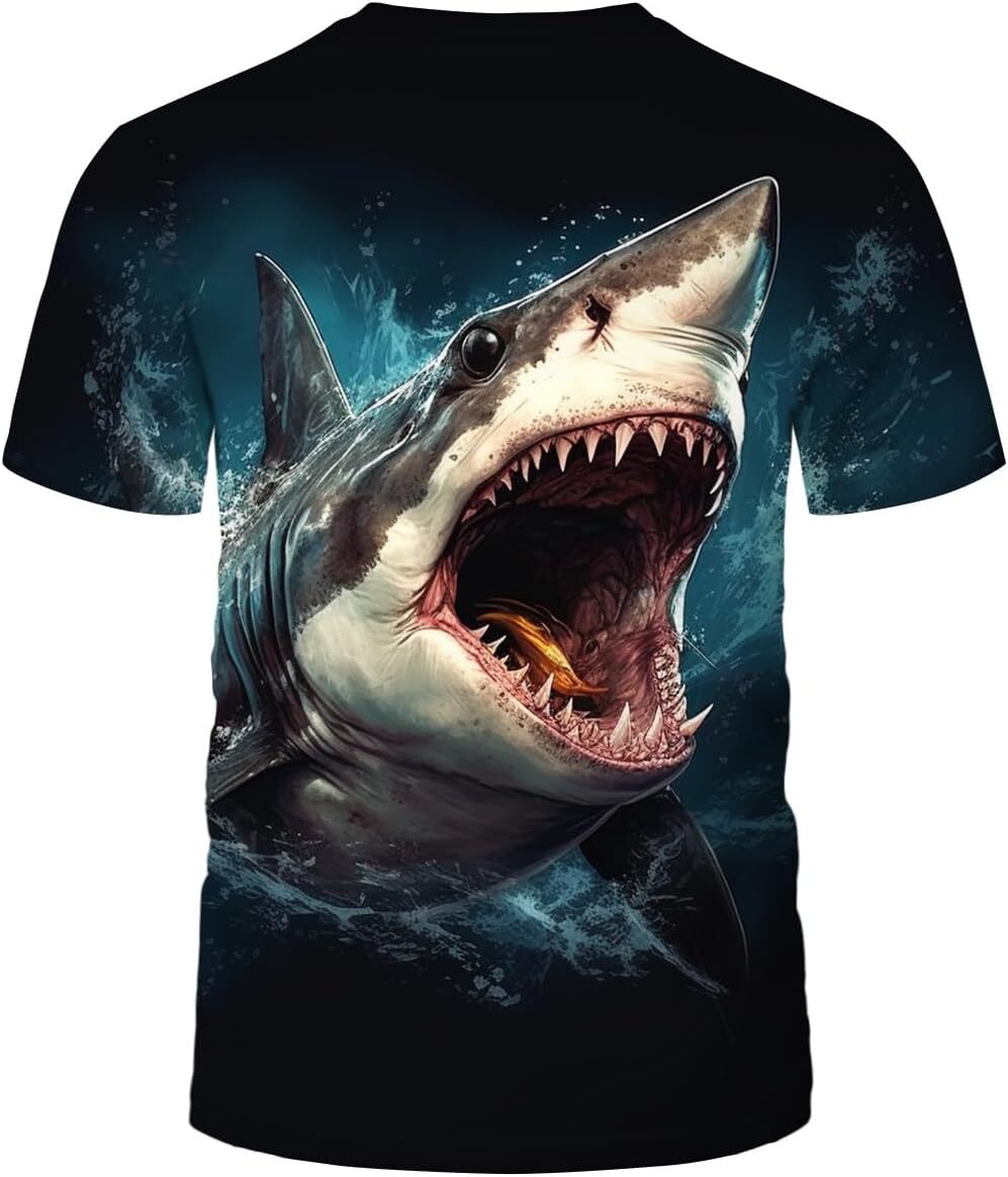 Mens T shirt Shark Graphic Funny Crew Neck Short Sleeve T-Shirt tee Casual tops summer clothes Cool fashion