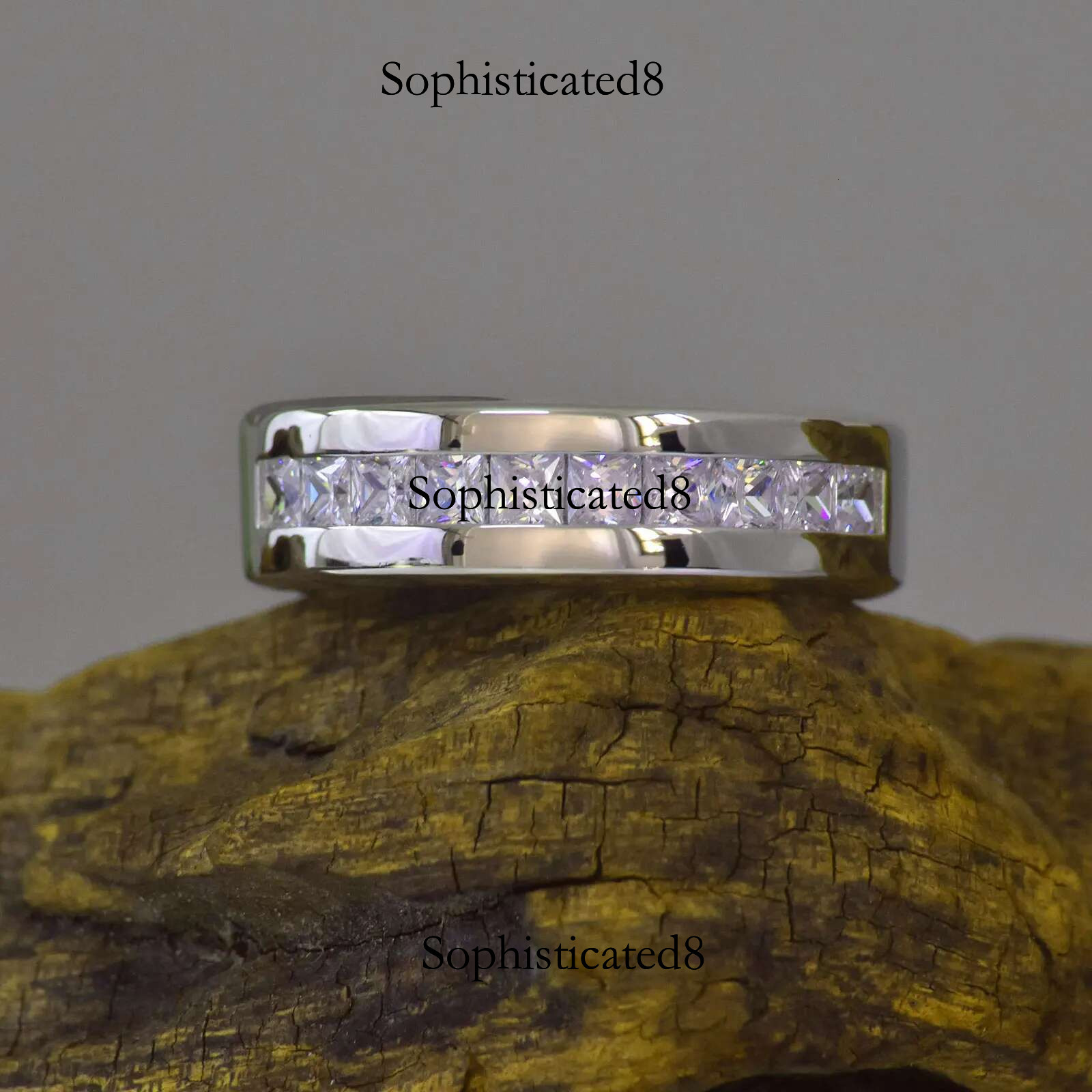 1pc Solid Sterg Sier Men's Wedding Ring 1ct Princess Cut White AAAAA Cubic Zirconia for Him Fine Jewelry Gift Size 7-14