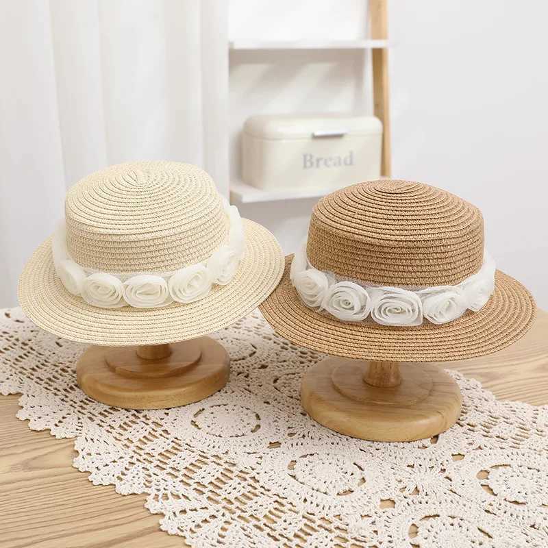 New Fashion Str Hat Parent-child Travel Beach Bucket Hat Rose Flower Lace Beach Sun Cs Women Girls Panama Kids Party HatXJ250304