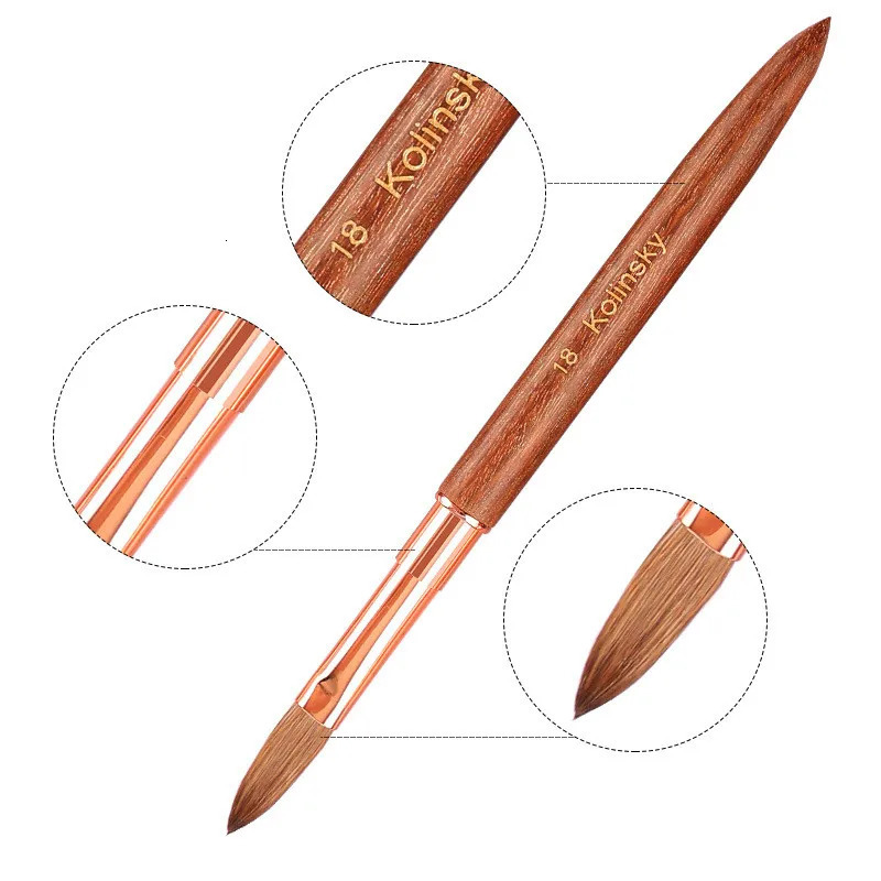 1PC Kolinsky Sable Acrylic Nail Art Brush Nail Extension UV Nail Gel Carving Pen Brush Flat Round Red Wood Acrylic Brush 250304