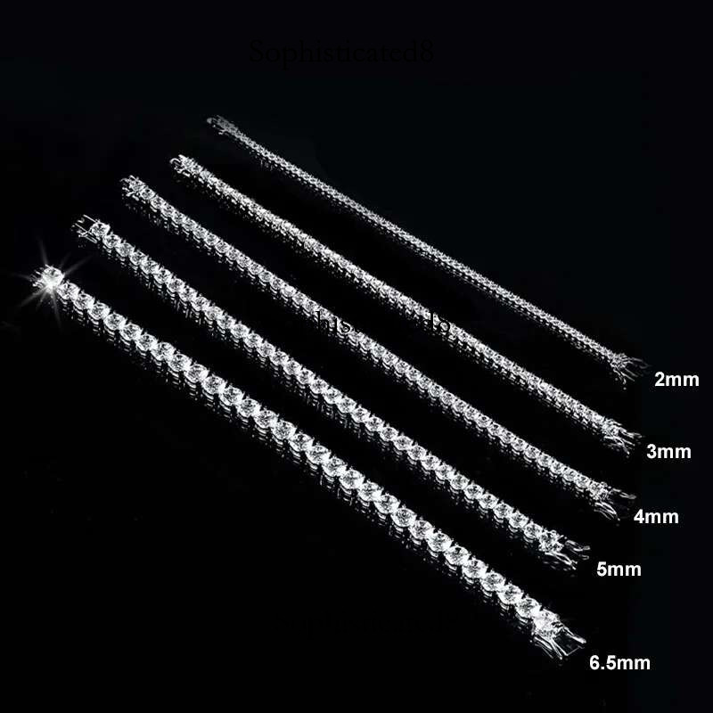 Tezzc 2mm 3mm 4mm 5mm Moissanite Tennis Bracelet Sterg Sier with White Yellow Rose Gold Plated Bracelets for Women Man