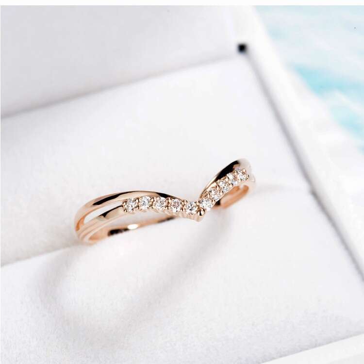 Feiyu Simple Rose Gold V-shaped Copper Set Zircon Crystal Women's Fashion Handmade Diamond Ring