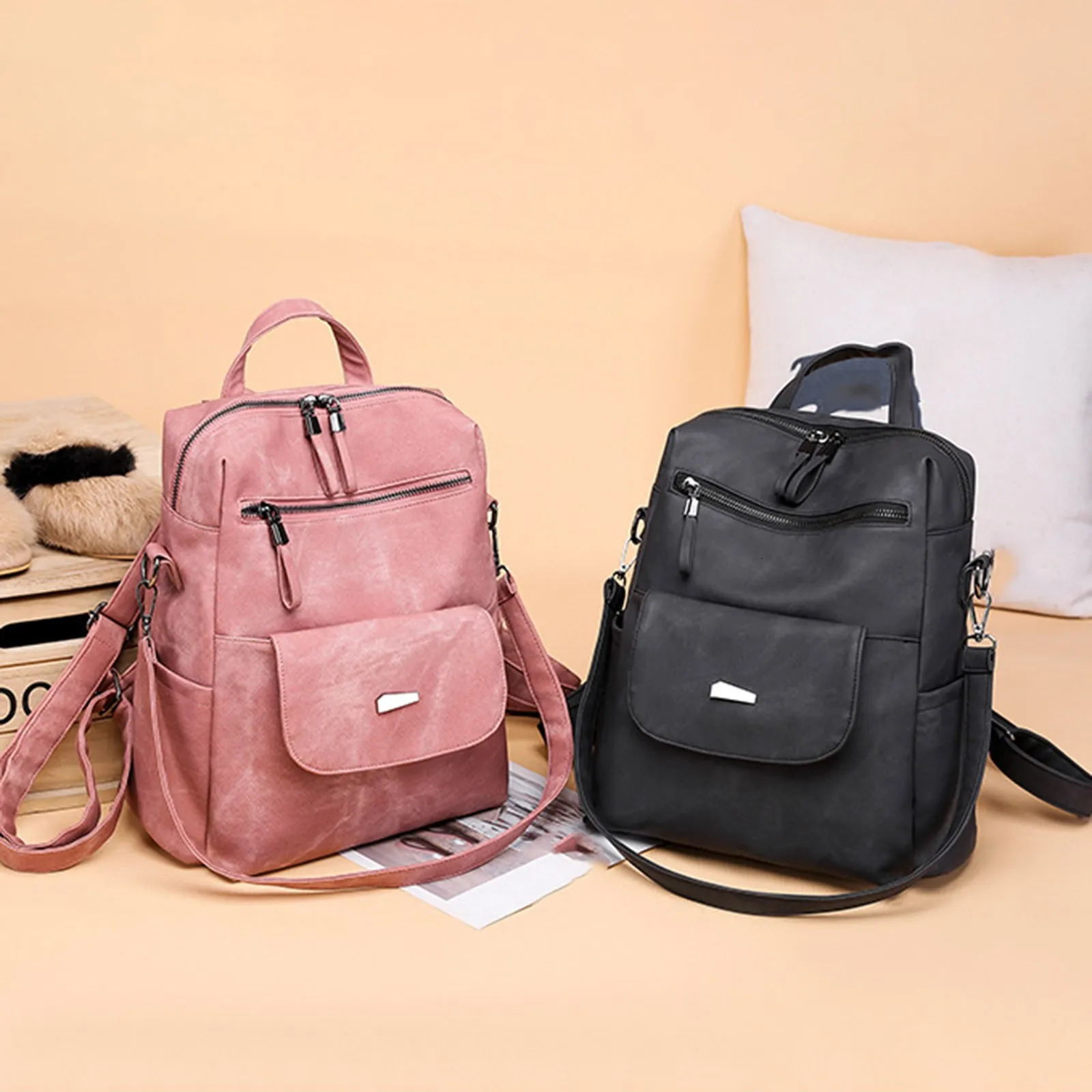 Ship from US Backpack with backpack womens student fashion high school leisure large capacity shoulder strap travel 250304FBB