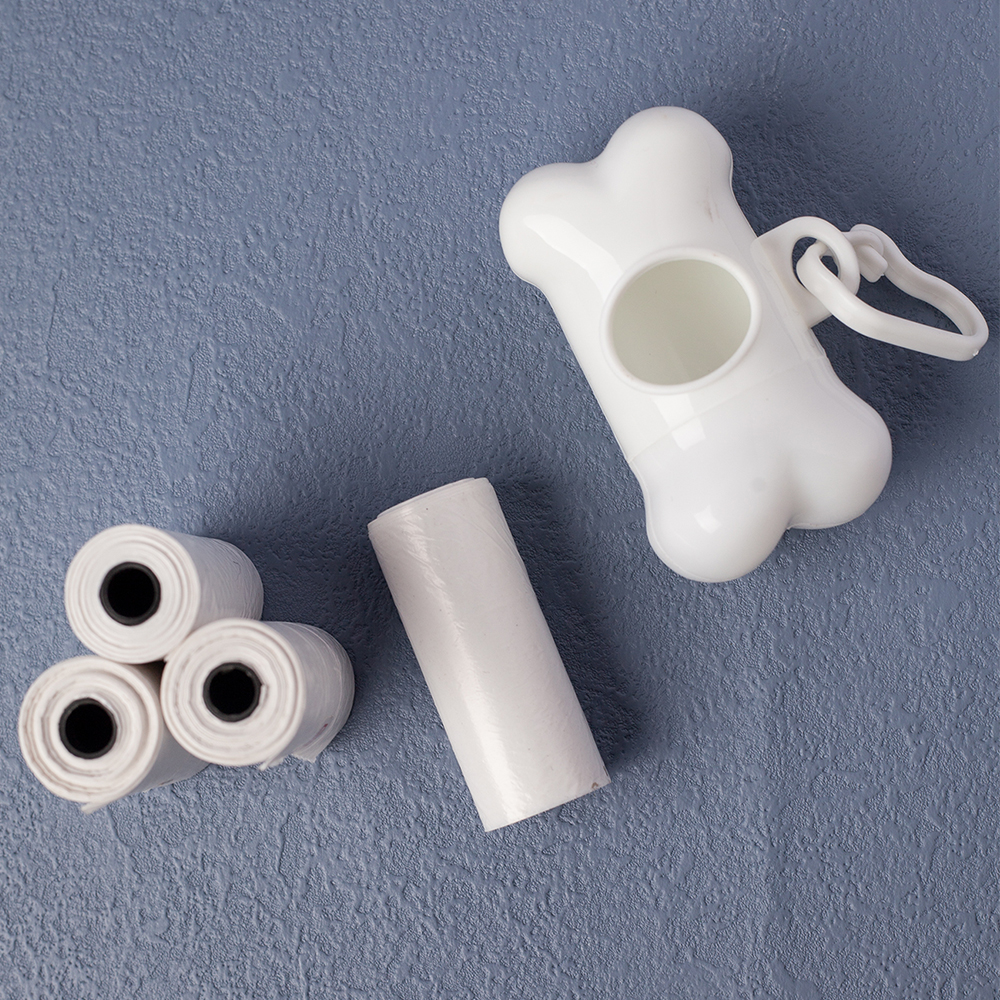 Pet Waste White Bag Dispenser for Dog Waste Bag Holder Plastic Garbage Bag Dispenser Carrier Case bone Pet Dog Waste Poop Bags