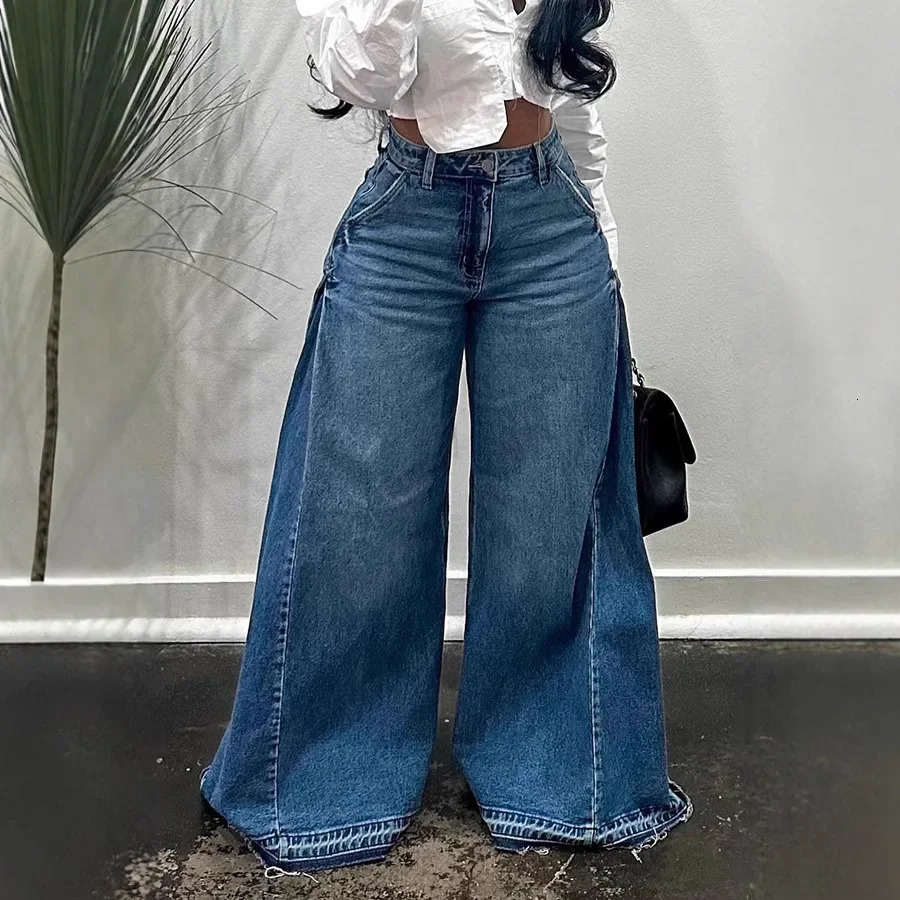 Vintage American Style Wide Leg Jeans Spliced Floor Length Bell Bottom Pants Fringebell-Bottom Pants For Men And Women 250228