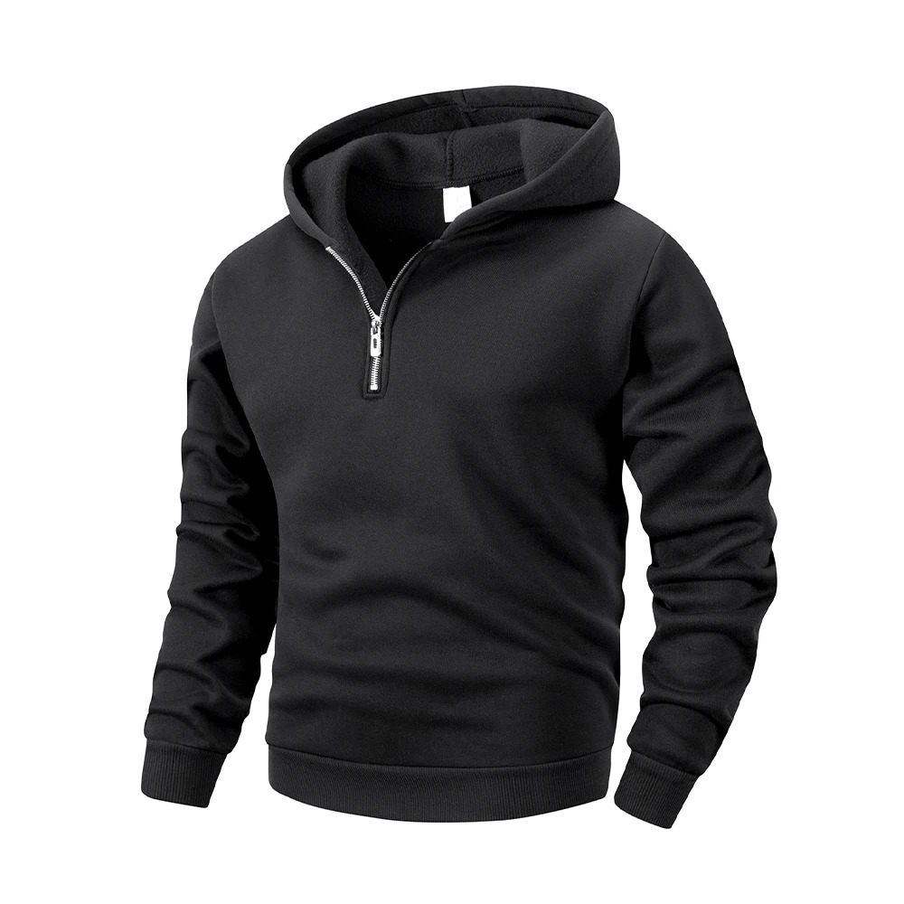 Mens Half Zipper Hooded Sweatshirts Solid Color Long Sleeve Streetwear Warm Jacket Casual Loose Pullover Fashion Sweatshirt Top 250304
