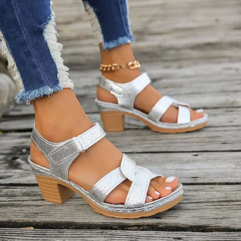 Platform High Women Heels 2025 Summer Dress Chunky Open Toe Shoes New Design Brand Sgback Sandals Female atos Muje