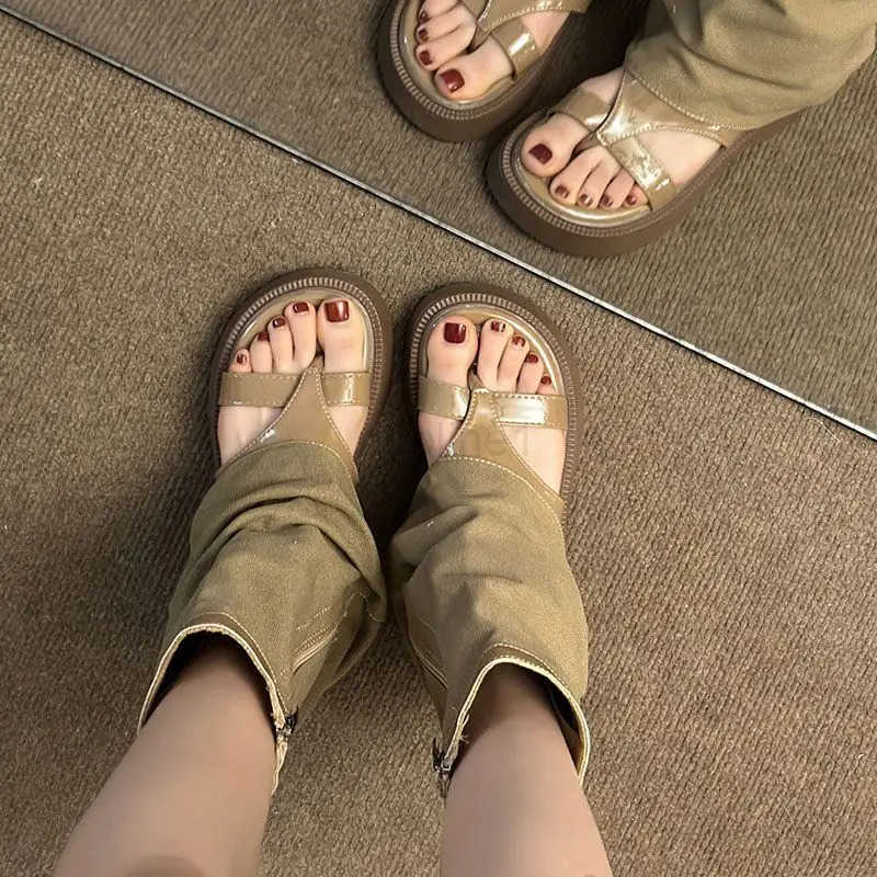 2024 spring and summer new sandals fem thick bott heightening pants tube boots niche clip-on sandal boots short boots Z250304