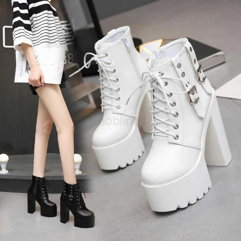 New Wen Black White Ankle Boots 14cm Super High H Square H Boots Zip Insole Sexy Wen Boots Z250304