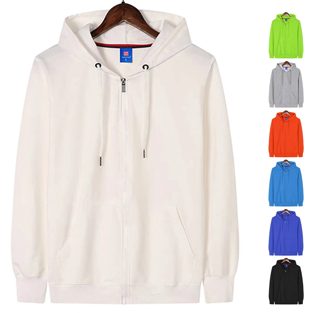 Blank White Zip Up Hoodie Unisex Wholesale Pullover Men Lightweight Zipup Hoodies Hooded Sweatshirt For 250304