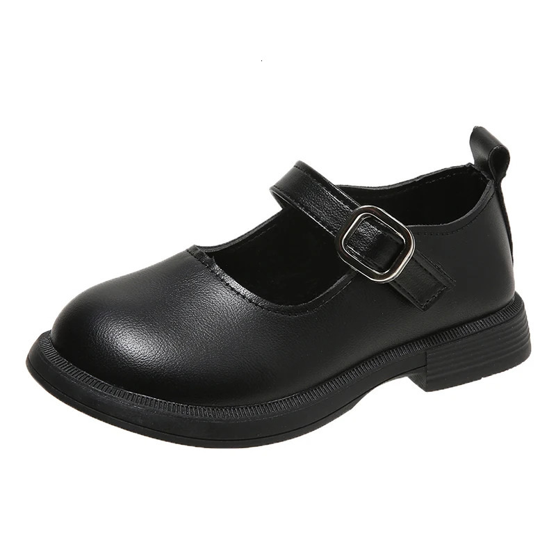 Kids Girls Black Uniform School Shoes Versatile Casual Buckle Simple Spring Children Roundtoe Matter Loafers Nonslip 250303