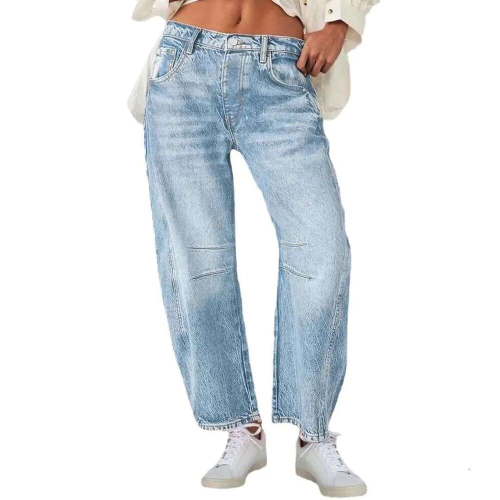 2025 Women's Vintage Patchwork Jeans Basic Fashion Pocket Straight-Leg Slacks Loose-Fit Pants