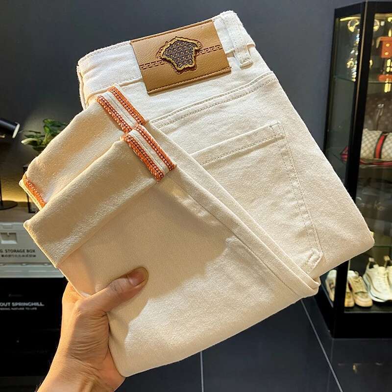 White Jeans Men's Autumn Affordable Fashion Pencil Casual Stretch Slim Fit Skinny Simple Solid Color Pants
