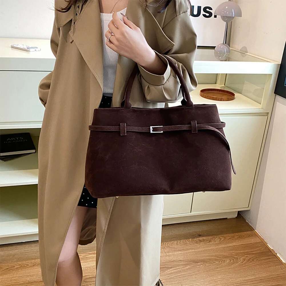 Design Handbag For Women High-Capacity Commuting Fashionable Faux Suede Tote Vintage Top Handle Retro Shoulder Bag