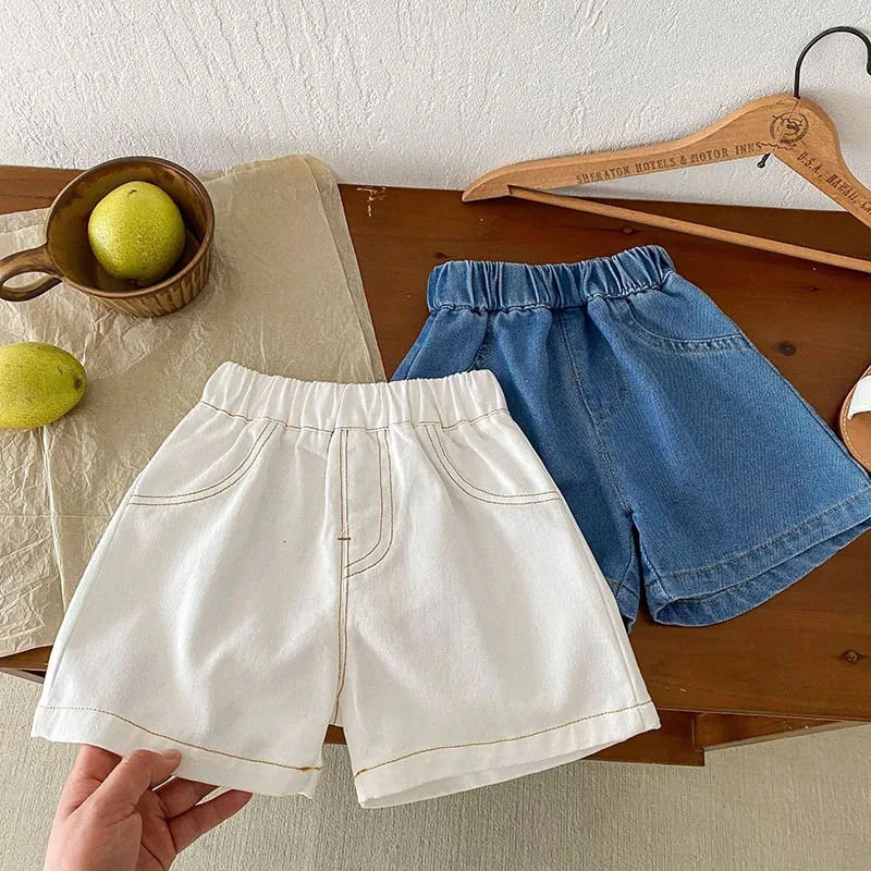 Summer Childrens Cowboy Shorts for Boys and Girls Simple Soft Trouser Clothing Blue Pants 250303