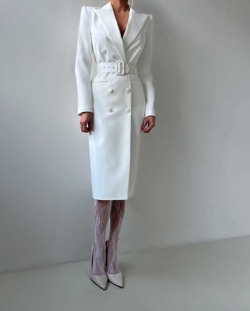 White Slim Women Pants Suits Ladies Long Jacket With Belt Formal Birthday Party Wear 2 Pieces Customized Coat