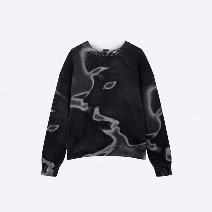 Spring new Harajuku 3D printed thick needle round neck sweater sweatshirt unisex Y2K loose fit