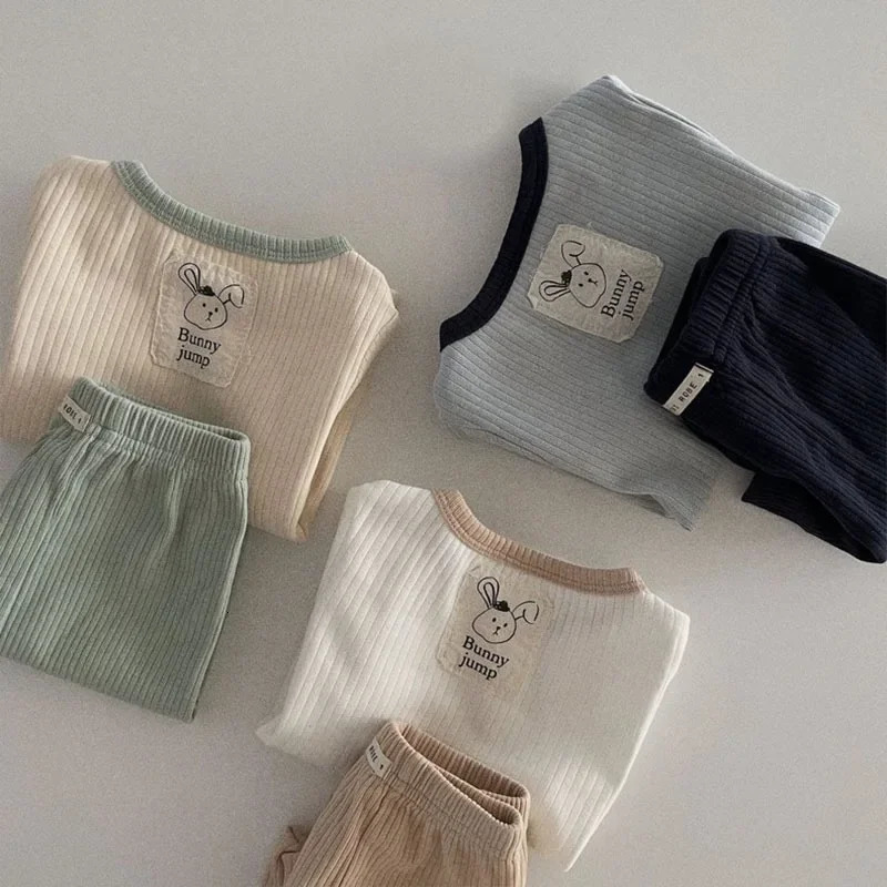 Summer Babys Sets With Label Thin Korea Childrens Clothing Stripe Short Sleeved Shorts Two-piece Set 250304