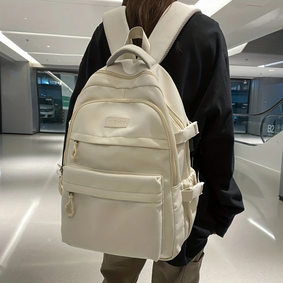 Ship from US Minimalist Solid Color Preppy BookbagSolid Zipper Travel DaypackDaily Teens Backpack For School Unisex Bag Daily 250304FBB