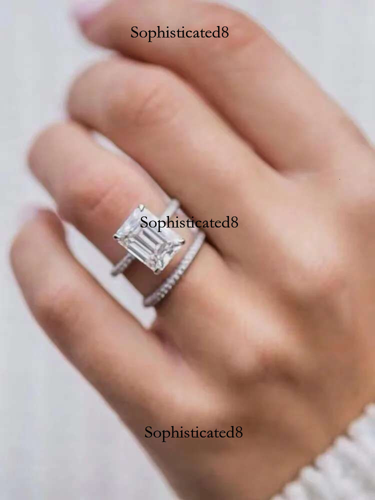 WUIHA Real Sterg Sier Emerald Cut/Radiant Cut 8*11MM Created Moissanite Row Dias Rings Set for Women Gift Wholesale
