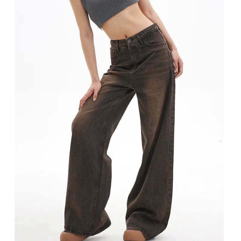 High Waist Women Coffee Grey Jeans Hip-Hop Style Fashion Vintage Streetwear Y2k Wide Leg Jean Female Trouser Baggy Denim Pants