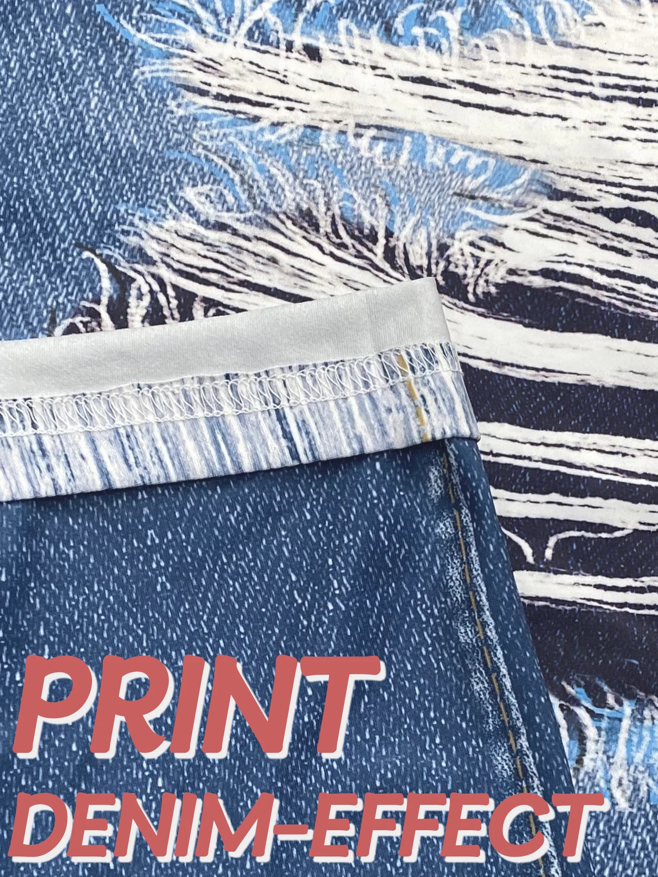 Plus Size Womens Tight Leggings Denim Print Ripped Pattern High Elastic Sports Pants Comfortable Casual Fashionable Knitted 250304