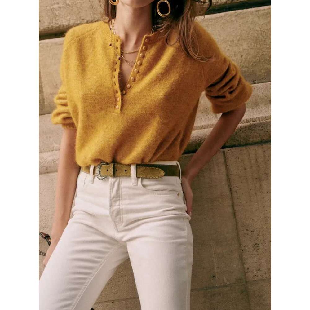 Women Half Open Collar Sweater Spring Female 5 Colors Long Sleeve Casual Jumper With Buttons