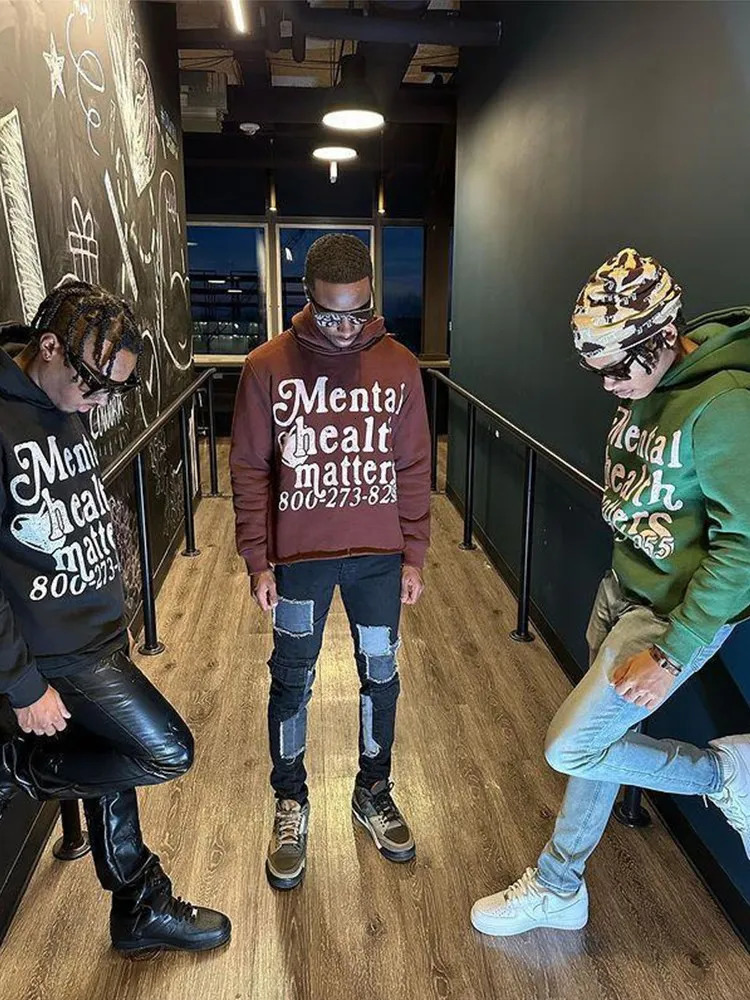 Vintage Street Personalized Fashion Hoodie European and American Autumn and Winter Letter Printing Men Pullover Sweater 250303
