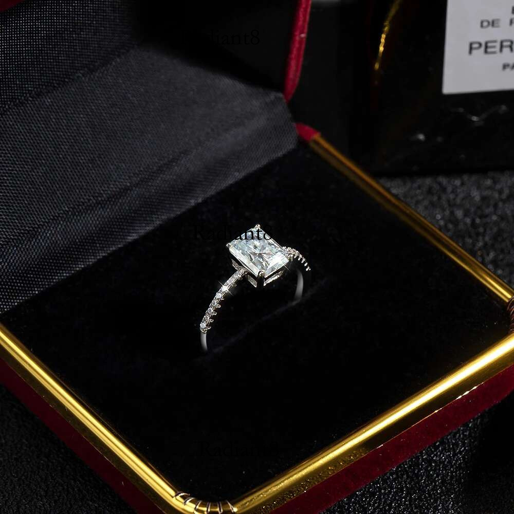 KNOBSPIN D VVS1 Radiant Moissanite Rings for Women 4 Prong Classic Trendy Fine Engagement Wedding Band GRA Certified Sliver