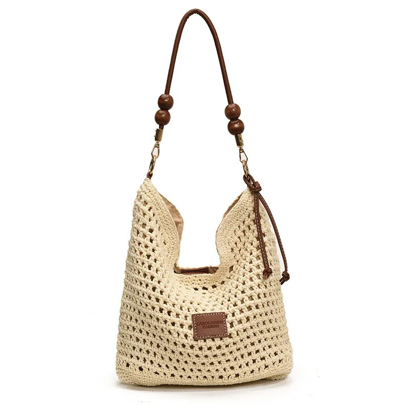 Summer Fashion Hollowed-out Woven Bag WomeninsSimple Elegant Shoulder Bag Large Capacity Holiday Womens Bag 250228