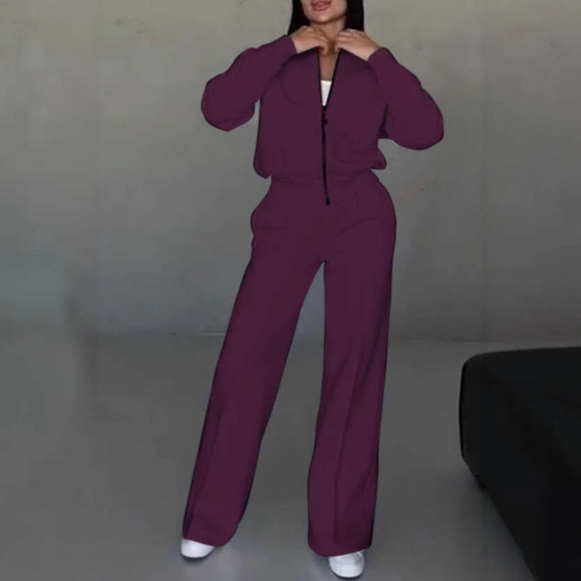 European American Spring and Autumn Fashion Zipper cardigan Straight leg Pants Set for Women 2025 New Style Elegant Clothing